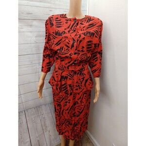 Vintage Mirrors II Long Sleeve Dress Sz 12 Red Black